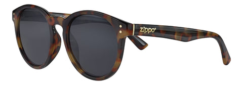 Frontansicht 3/4 Winkel Zippo Sonnenbrille rund Havana braun mit schwarzen Gläsern