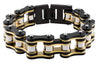 Frontansicht Armband aus Edelstahl in Form einer Motorradkette in schwarz silber gold