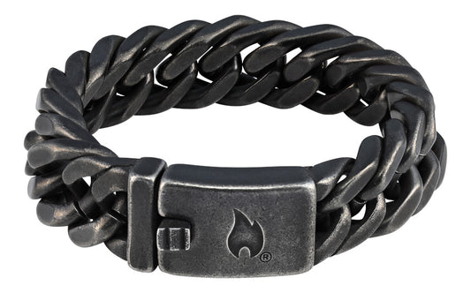 Zippo Armband Edelstahl aus Fischgräten Gliedern mit Zippo Flamme auf dem Verschluss