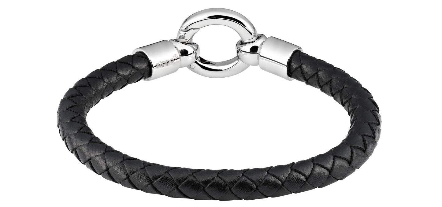 Rückansicht  Zippo Lederarmband schwarz mit Edelstahlring als Verschluss