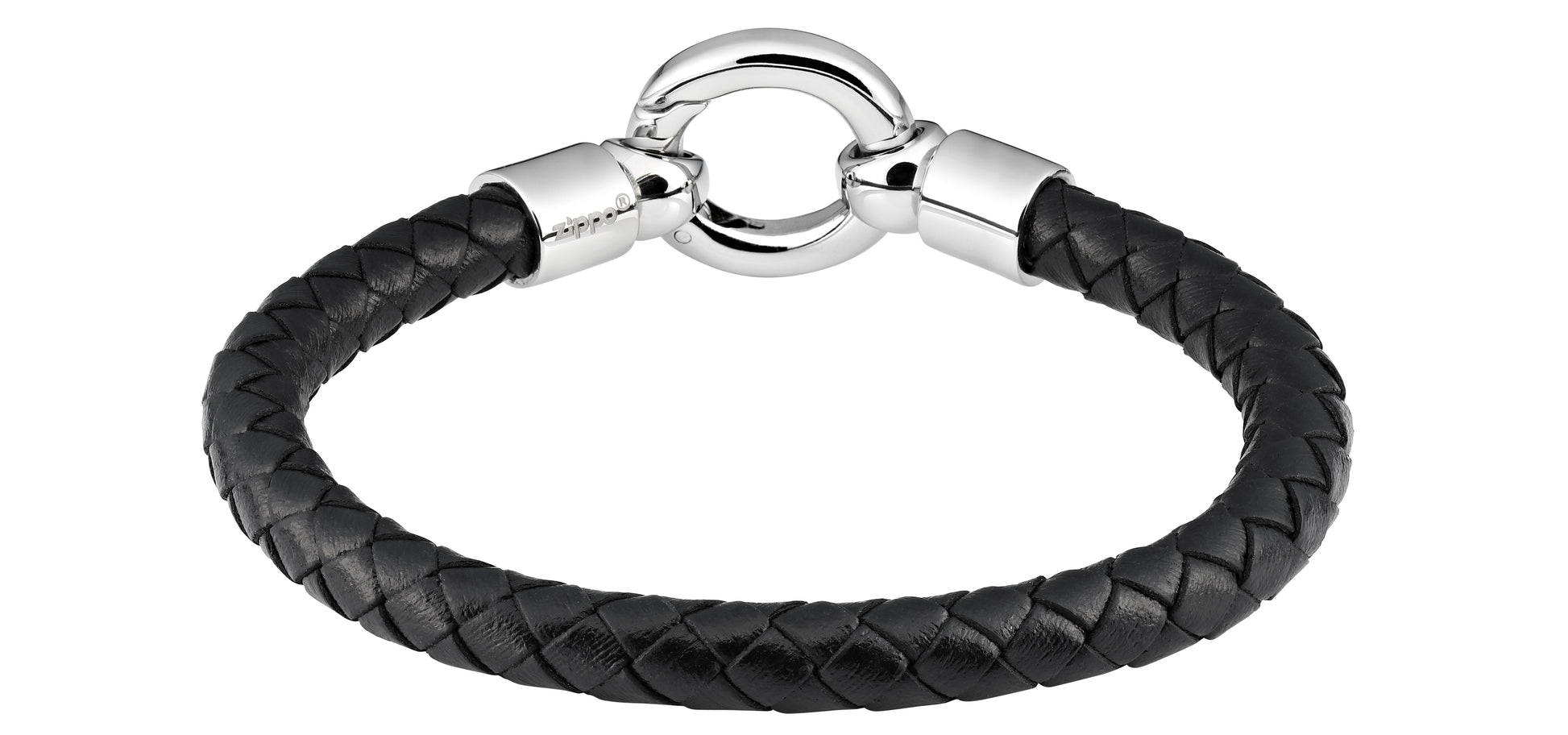 Rückansicht  Zippo Lederarmband schwarz mit Edelstahlring als Verschluss