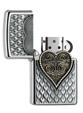 Zippo Feuerzeug Herz Spielkarte Emblem geöffnet
