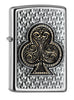 Frontansicht 3/4 Winkel Zippo Feuerzeug Spielkarte Kreuz Emblem