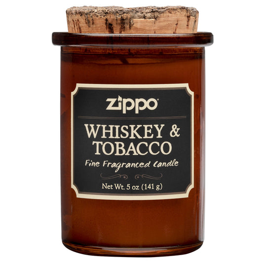 Frontansicht Zippo Kerze Whiskey und Tobacco braun mit Deckel aus Kork