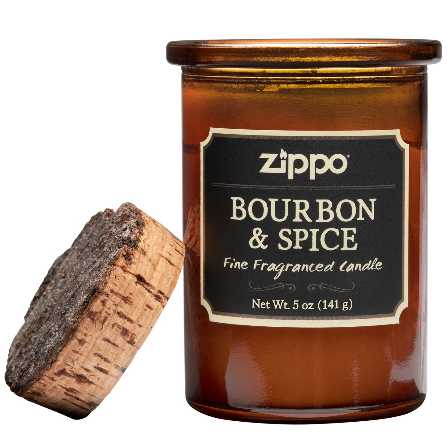 Zippo Kerze Dark Borbon und Spicebraun mit Deckel aus Kork geöffnet