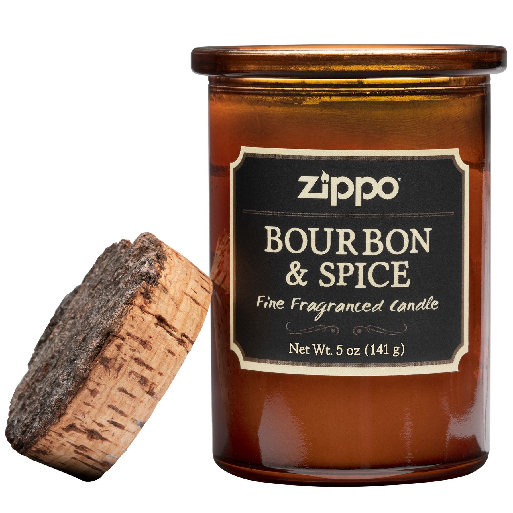 Zippo Kerze Dark Borbon und Spicebraun mit Deckel aus Kork geöffnet