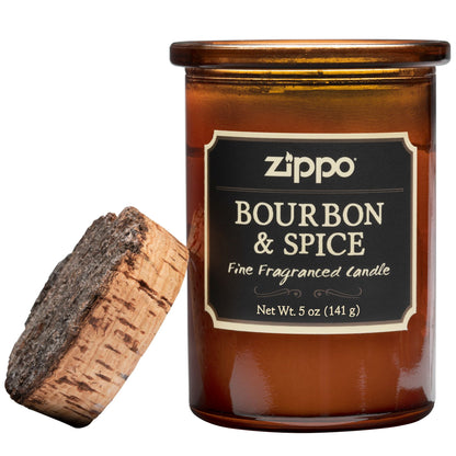 Zippo Kerze Dark Borbon und Spicebraun mit Deckel aus Kork geöffnet