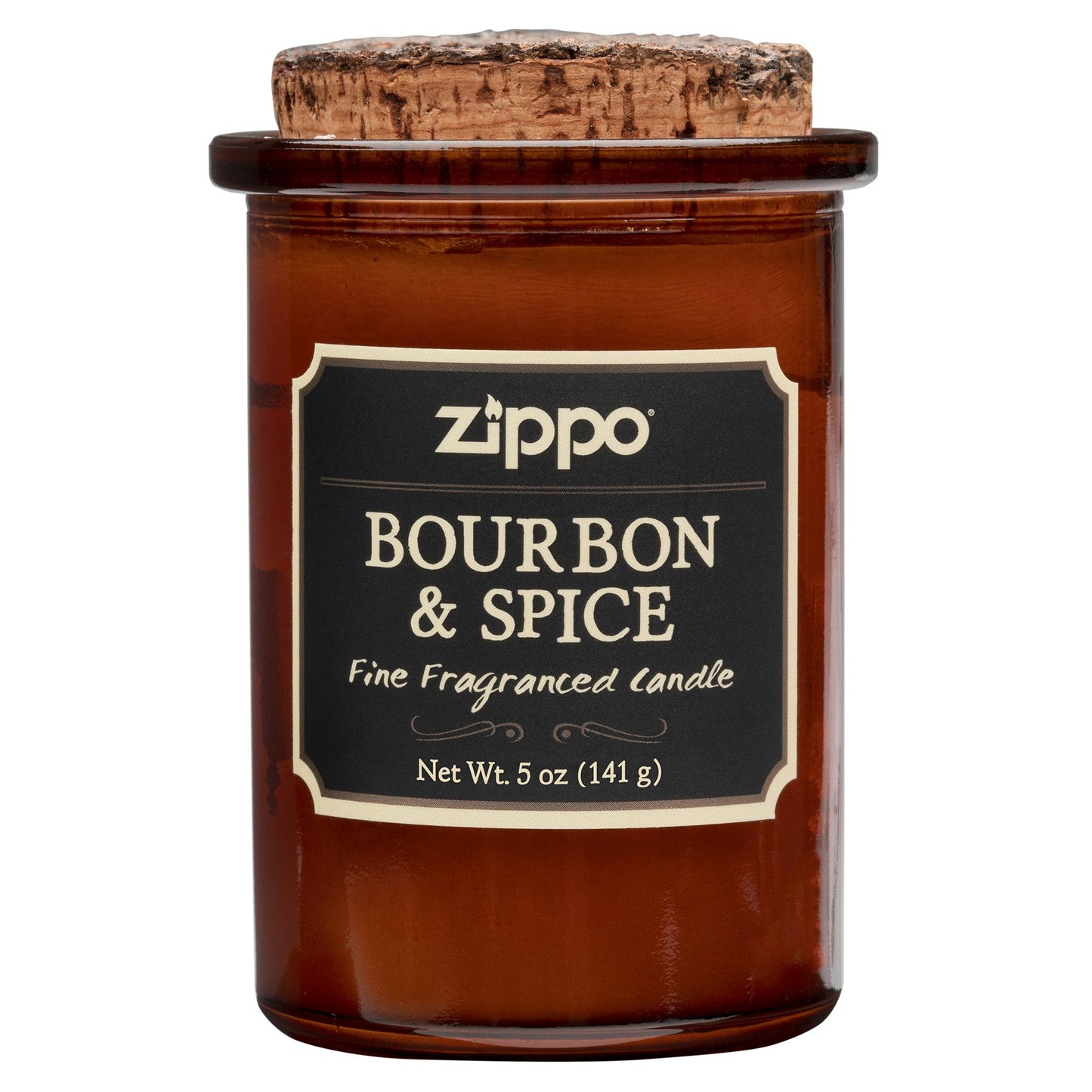 Frontansicht Zippo Kerze Dark Borbon und Spicebraun mit Deckel aus Kork