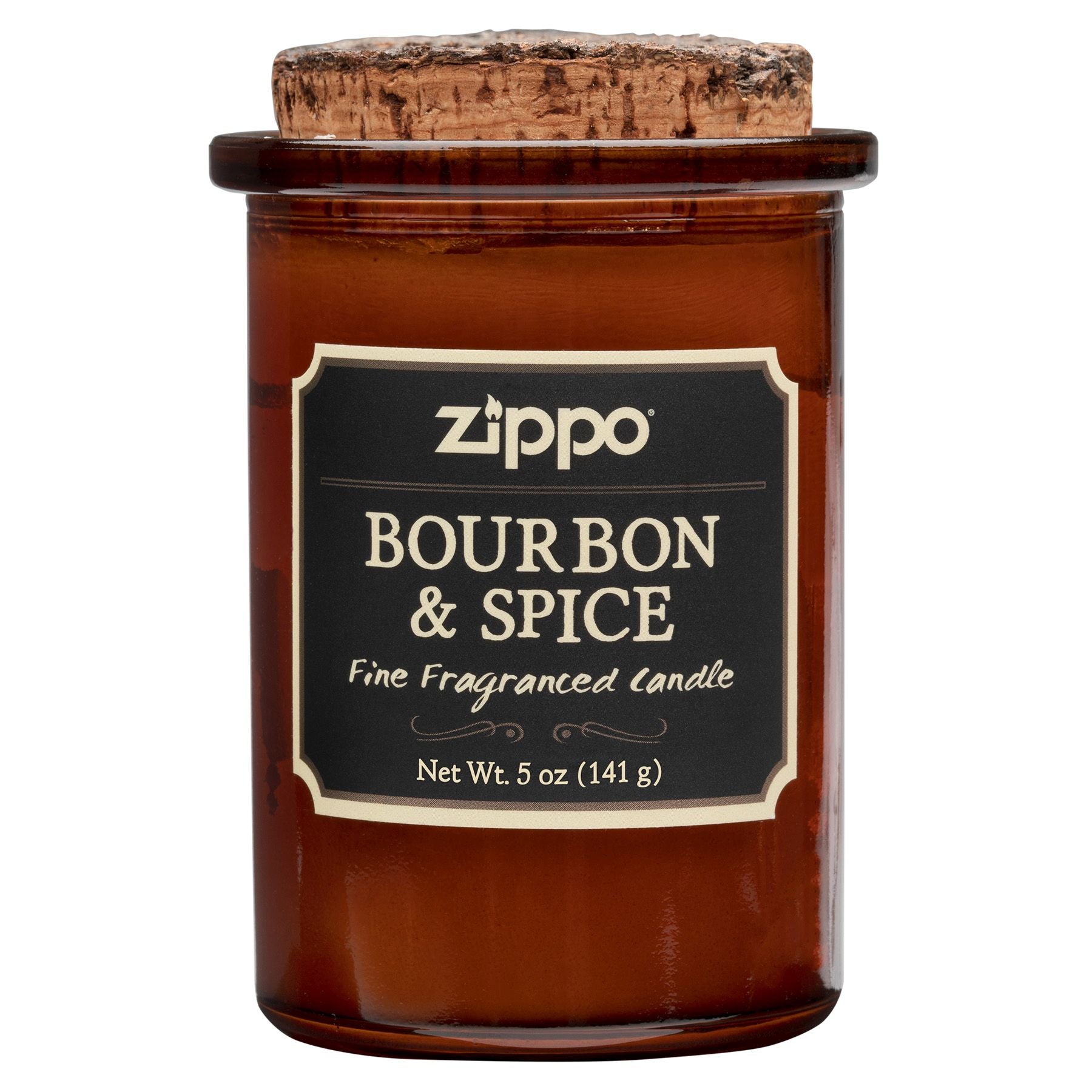 Frontansicht Zippo Kerze Dark Borbon und Spicebraun mit Deckel aus Kork