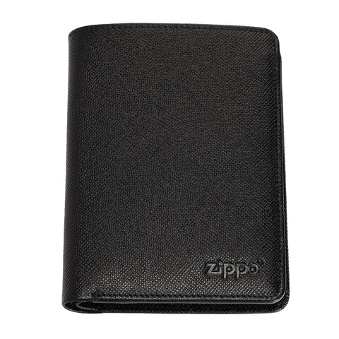 Zippo Portmonee aus Saffiano Leder mit Zippo Logo Frontansicht vertikal