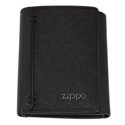 Zippo Portmonee aus Saffiano Leder mit Zippo Logo Frontansicht Trifold