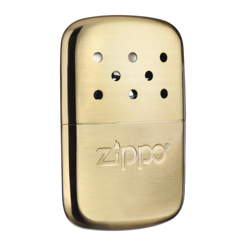 Frontansicht 3/4 Winkel Zippo Handwärmer Metall gold groß