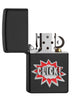 Zippo Feuerzeug Frontansicht schwarz matt geöffnet mit Click Schriftzug in silbern und rot als Emblem