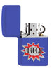 Zippo Feuerzeug Frontansicht königsblau matt geöffnet mit Click Schriftzug in silbern und rot als Emblem