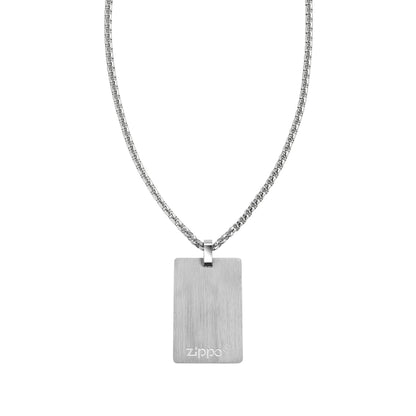 Detailansicht hinten Zippo Halskette mit quadratischem Anhänger im Dogtag Stil aus Edelstahl und Zippo Logo