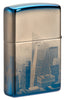 Rückansicht 3/4 Winkel Zippo Feuerzeug 360 Grad poliert blau mit New York Skyline Empire State Building Online Only