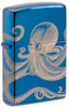 Frontansicht 3/4 Winkel Zippo Feuerzeug Hochglanz Blau 360 Grad Design mit Oktopus Online Only