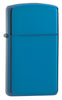 Frontansicht 3/4 Winkel Zippo Feuerzeug Slim Sapphirblau Basismodell