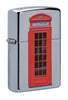 Frontansicht 3/4 Winkel Zippo Feuerzeug Rote Telefonzelle aus London Online Only
