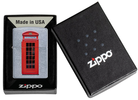 Zippo Feuerzeug Rote Telefonzelle aus London Online Only in offener schwarzer Schachtel