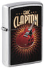Zippo Feuerzeug Frontansicht ¾ Winkel verchromt mit farbiger Abbildung von einer roten Gitarre von Eric Clapton