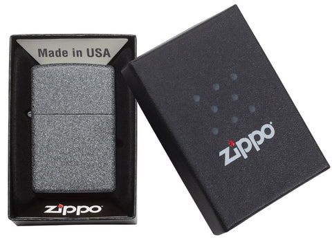 Zippo Feuerzeug Basismodell Iron Stone grau in offener Geschenkbox