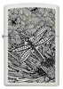 Zippo Feuerzeug Frontansicht weiß matt mit Abbildung einer Libelle im Stil der Aborigine Kunst
