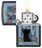 Zippo Feuerzeug Lady Luck Design Herzdame mit Krone und Hufeisen schwarz matt Online Only geöffnet mit Flamme