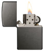 Zippo Feuerzeug Basismodell Gray Dusk grau geöffnet mit Flamme