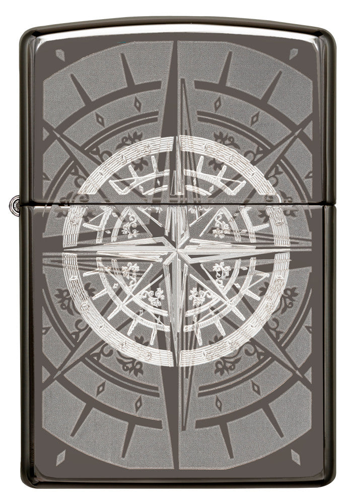 Frontansicht  Zippo Feuerzeug Black Ice mit Kompass
