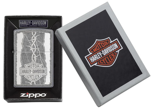 29560, Harley-Davidson Barbed Wire, Laser Engrave, Antique Silver Plate, Classic Case