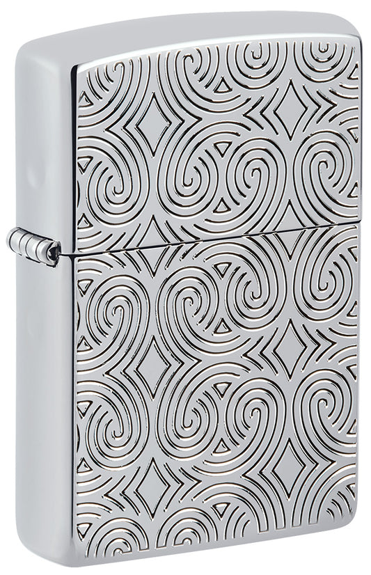 Zippo Feuerzeug Frontansicht ¾ Winkel Armor® hochglanzverchromt mit tief eingravierten Linien