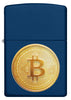 Zippo Feuerzeug Frontansicht in marineblau mit texturierter Abbildung von einem Bitcoin