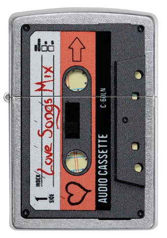 Zippo Feuerzeug Frontansicht Kassetten Mixtape mit Aufschrift Love Songs Mix und Herz