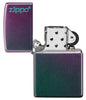 Zippo Feuerzeug Iridescent violett grün mit Zippo Logo geöffnet ohne Flamme