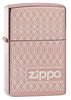 Frontansicht 3/4 Winkel Zippo Feuerzeug hochglanzpoliert Rose Gold Geometric Pattern Wellen Logo Online Only