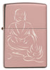 Zippo Feuerzeug Frontansicht Hochglanzpoliertes Roségold mit meditierender Buddha Gravur