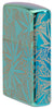 Seitenansicht Vorderseite Zippo Feuerzeug 360 Grad Design Hochglanz Grün mit Hanfblättern und Pilzen