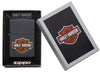 Zippo Feuerzeug Harley-Davidson® schwarz matt mit Texture Print Logo Online Only in geöffneter Harley-Davidson® Geschenkbox