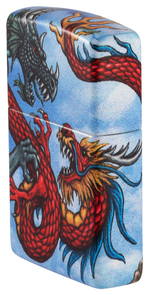 Seitenansicht Zippo Feuerzeug White Matte 540° Color Image mit Drachen