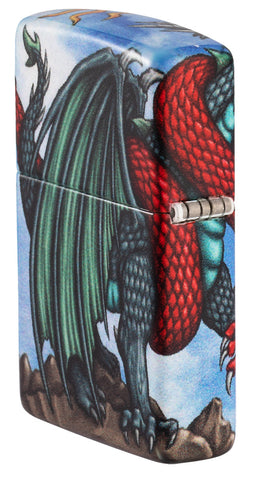 Seitenansicht von Hinten Zippo Feuerzeug White Matte 540° Color Image mit Drachen Flügel