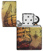 Frontansicht Zippo Feuerzeug White Matte 540° Color Image mit Piratenlandkarte und Schiff geöffnet