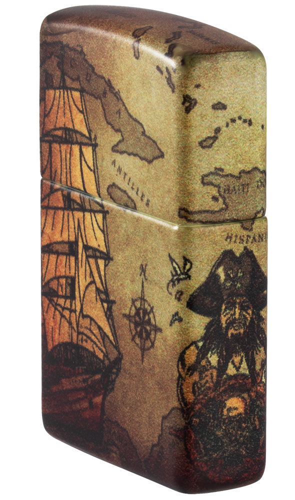 Seitenansicht Zippo Feuerzeug White Matte 540° Color Image mit Piratenlandkarte und Schiff