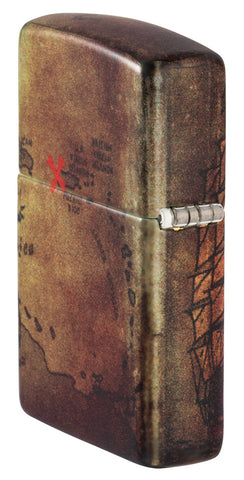 Seitenansicht Rückansicht  Zippo Feuerzeug White Matte 540° Color Image mit Piratenlandkarte und Schiff