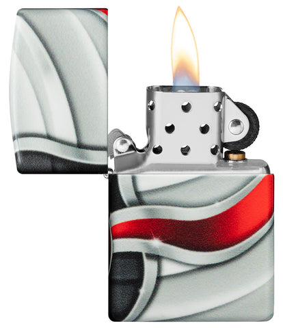 Frontansicht Zippo Feuerzeug White Matte 540 Grad Color Image der Zippo Flamme geöffnet mit Flamme