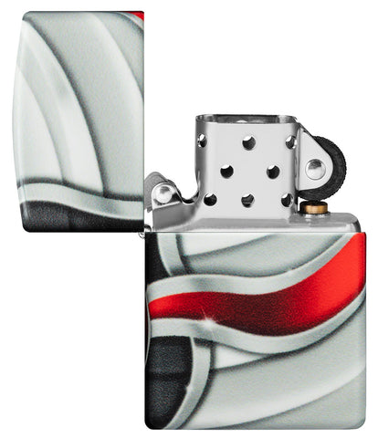 Frontansicht Zippo Feuerzeug White Matte 540 Grad Color Image der Zippo Flamme geöffnet 