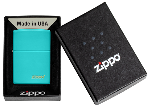 Briquet tempête Zippo Flat Turquoise avec logo dans sa boîte cadeau