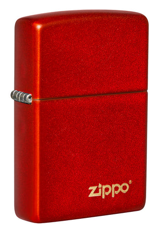 Zippo Feuerzeug Frontansicht ¾ Winkel Basismodell Metallic Rot mit eingraviertem Zippo Logo