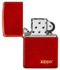 Zippo Feuerzeug Frontansicht Basismodell Metallic Rot geöffnet mit eingraviertem Zippo Logo