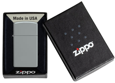 Zippo Feuerzeug Slim Flat Gray Grau Matt in offener Geschenkverpackung